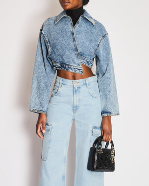 Alaia Blue Denim Cropped Spiral Jacket Size FR 34 (UK 6) RRP £1,750
