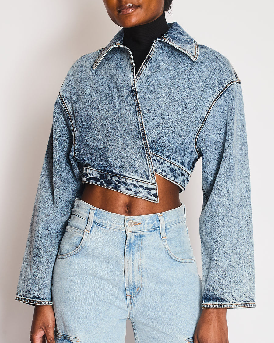 Alaia Blue Denim Cropped Spiral Jacket Size FR 36 (UK 8) RRP £1,750