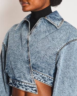 Alaia Blue Denim Cropped Spiral Jacket Size FR 36 (UK 8) RRP £1,750