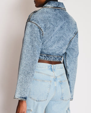 Alaia Blue Denim Cropped Spiral Jacket Size FR 36 (UK 8) RRP £1,750