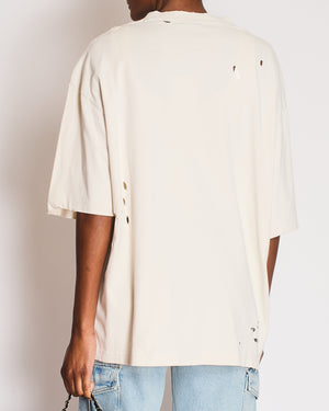 Balenciaga Cream Maison Fondee Distressed T-Shirt with Orange Logo Print Size L (UK 12)
