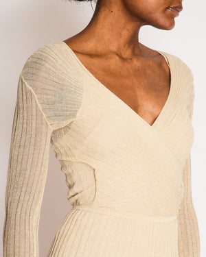 *RUNWAY* Christian Dior Cruise 2022 Gold Knit Long-Sleeved Ribbed Playsuit Size FR 36 (UK 8)