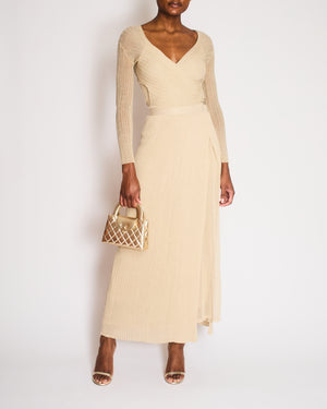 *RUNWAY* Christian Dior Cruise 2022 Gold Knit Ribbed Maxi Skirt with Waistband Detail Size FR 36 (UK 8)
