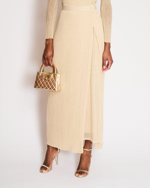 *RUNWAY* Christian Dior Cruise 2022 Gold Knit Ribbed Maxi Skirt with Waistband Detail Size FR 36 (UK 8)