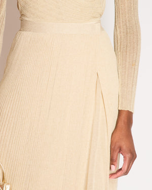 *RUNWAY* Christian Dior Cruise 2022 Gold Knit Ribbed Maxi Skirt with Waistband Detail Size FR 36 (UK 8)