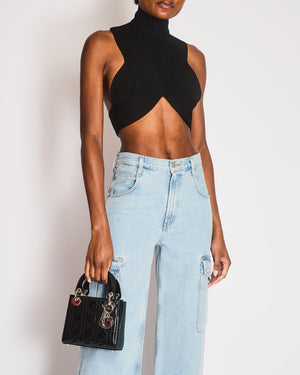 Alaia Black Knit Ribbed High-Neck Cropped Top with Open Back Size FR 38 (UK 10)