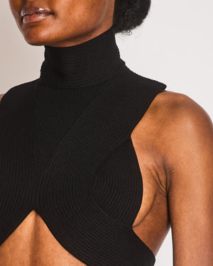 Alaia Black Knit Ribbed High-Neck Cropped Top with Open Back Size FR 38 (UK 10)