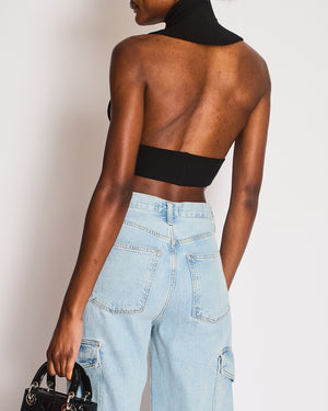 Alaia Black Knit Ribbed High-Neck Cropped Top with Open Back Size FR 38 (UK 10)