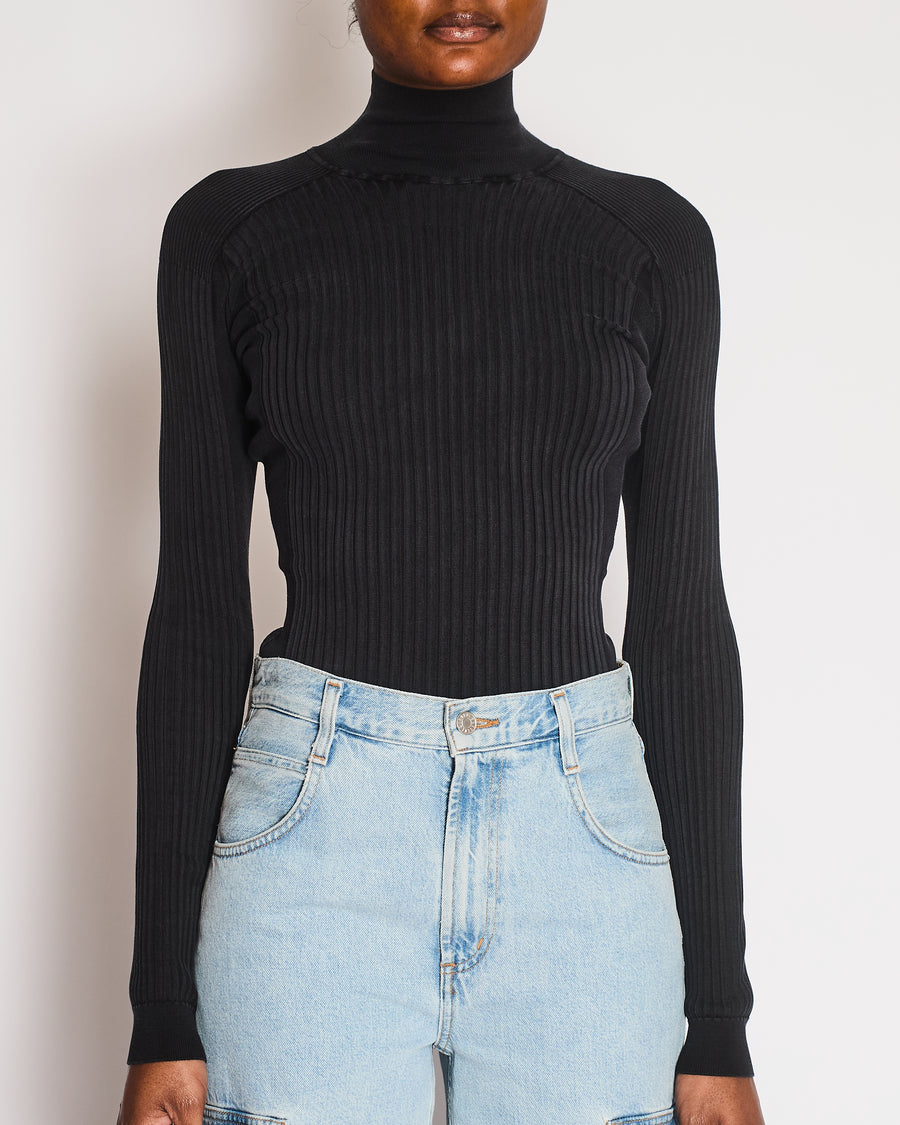 Hermès Black Silk Ribbed High-Neck Top Size FR 36 (UK 8)