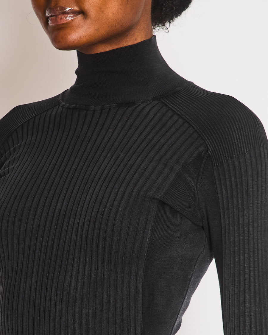 Hermès Black Silk Ribbed High-Neck Top Size FR 36 (UK 8)