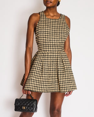 Christian Dior Beige and Black Houndstooth Sleeveless Mini Dress with Crossover Back Strap Detail Size FR 36 (UK 8)