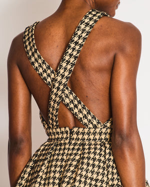 Christian Dior Beige and Black Houndstooth Sleeveless Mini Dress with Crossover Back Strap Detail Size FR 36 (UK 8)