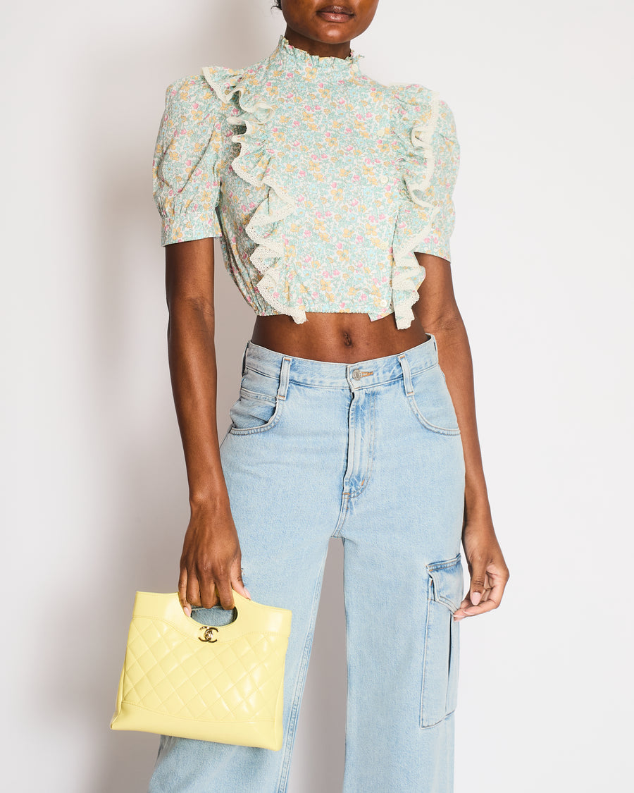 Miu Miu Cream and Multi-Colour Floral Print Blouse with Rouched Details and Lace Trim Size IT 36 (UK 4)