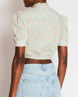 Miu Miu Cream and Multi-Colour Floral Print Blouse with Rouched Details and Lace Trim Size IT 36 (UK 4)