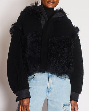 Dior Black Suede and Shearling Jacket with Black Anchor Logo Buttons Size FR 36 (UK 8)