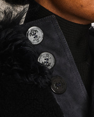 Dior Black Suede and Shearling Jacket with Black Anchor Logo Buttons Size FR 36 (UK 8)