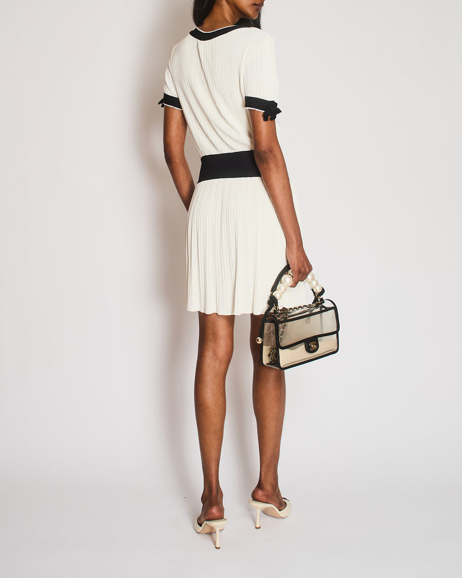 Chanel Black and White Short Sleeve Midi Dress with Bow Detail Size FR