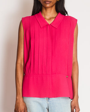 Chanel Pink Sleeveless Pleated Blouse Top Size IT 46 (UK 14-16)