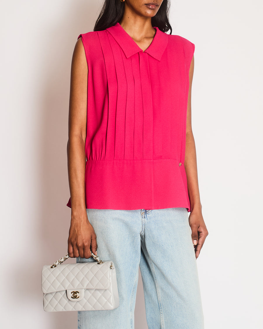 Chanel Pink Sleeveless Pleated Blouse Top Size IT 46 (UK 14-16)