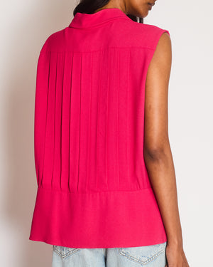 Chanel Pink Sleeveless Pleated Blouse Top Size IT 46 (UK 14-16)