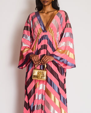 Carolina Herrera Pink Mid-Sleeve V Neck Maxi Dress Size M (UK 10)