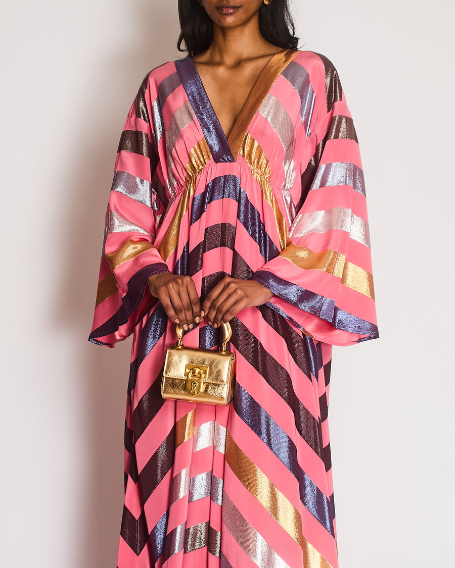 Carolina Herrera Pink Mid-Sleeve V Neck Maxi Dress Size M (UK 10)