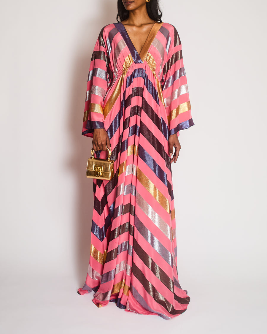 Carolina Herrera Pink Mid-Sleeve V Neck Maxi Dress Size M (UK 10)  Sellier