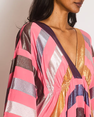 Carolina Herrera Pink Mid-Sleeve V Neck Maxi Dress Size M (UK 10)