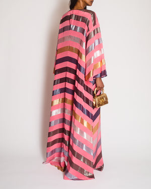 Carolina Herrera Pink Mid-Sleeve V Neck Maxi Dress Size M (UK 10)