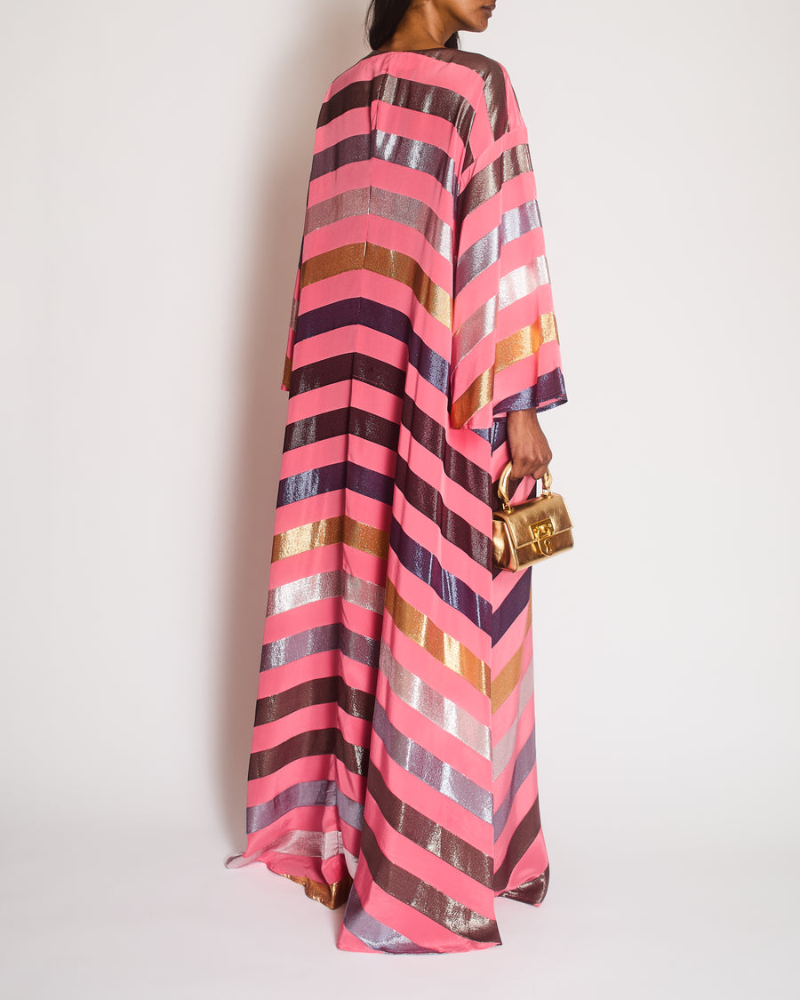 Carolina Herrera Pink Mid-Sleeve V Neck Maxi Dress Size M (UK 10)