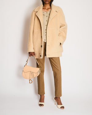 Celine Beige Camel Hair Single Breasted Coat Size FR 34 (UK 6)