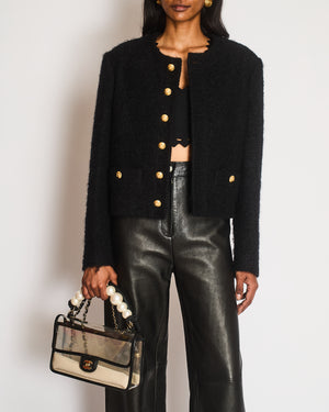 Celine Black Mohair Collarless Button Down Jacket Size FR 40 (UK 12)