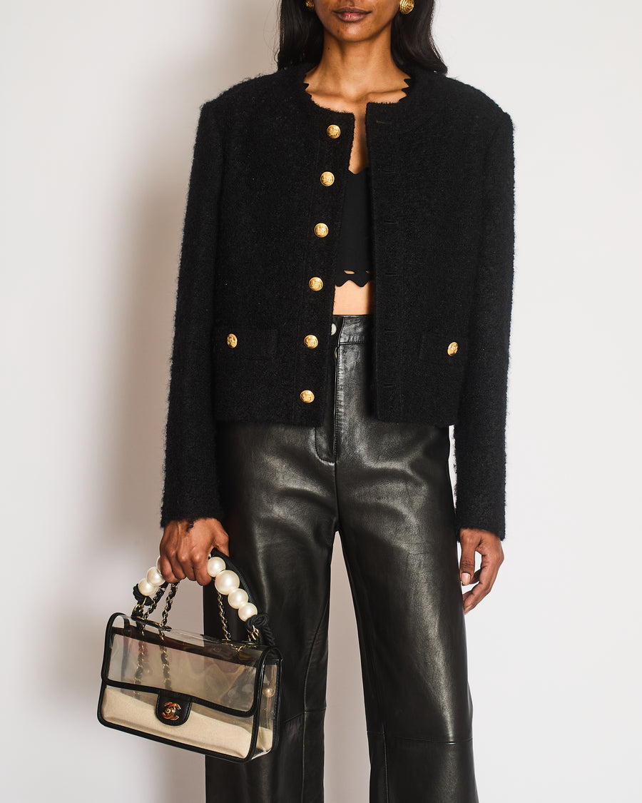 Celine Black Mohair Collarless Button Down Jacket Size FR 40 (UK 12)