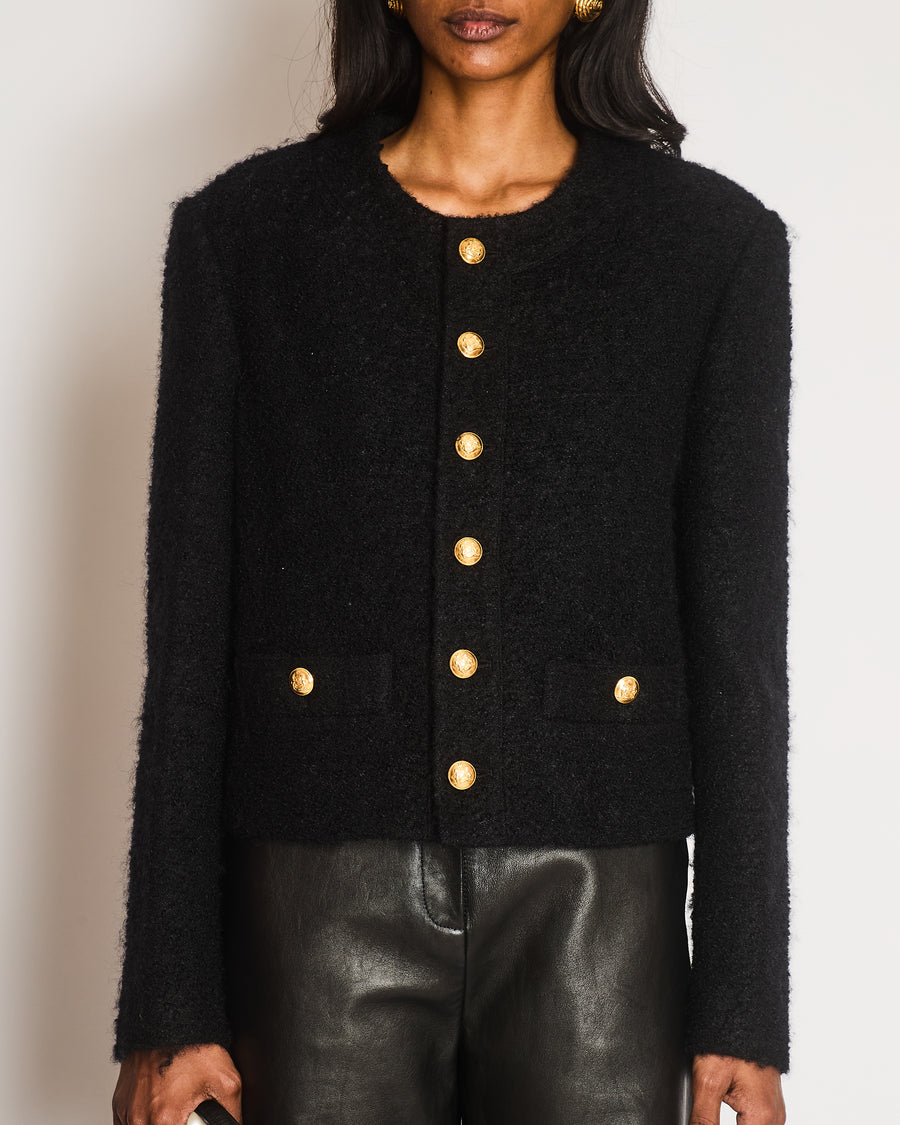 Celine Black Mohair Collarless Button Down Jacket Size FR 40 (UK 12)