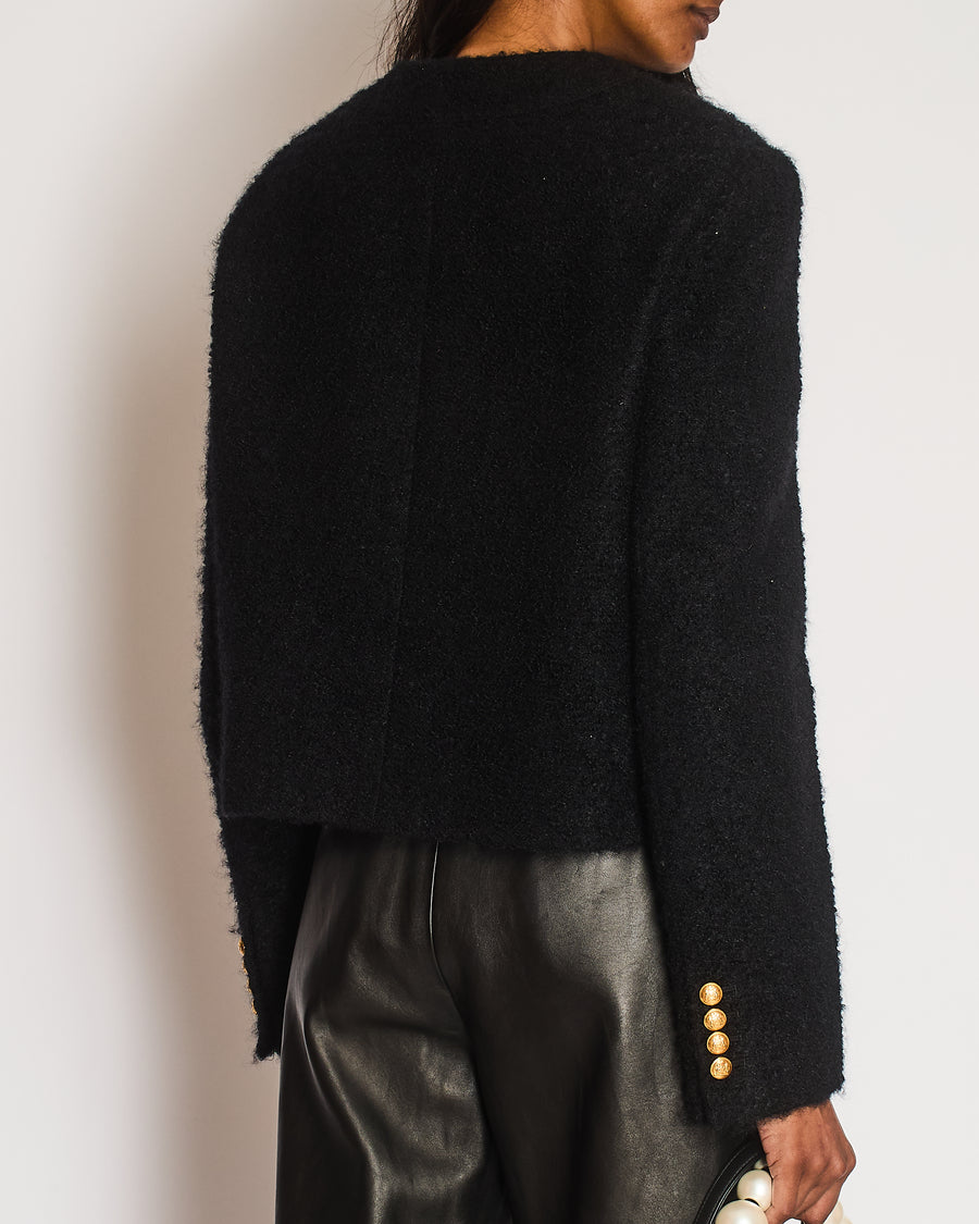 Celine Black Mohair Collarless Button Down Jacket Size FR 40 (UK 12)