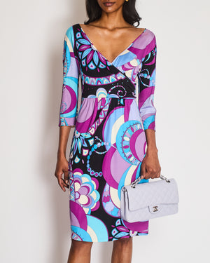 Emilio Pucci Silk Purple Mid-Sleeve Abstract Print Midi Dress Size IT 44 (UK 12)