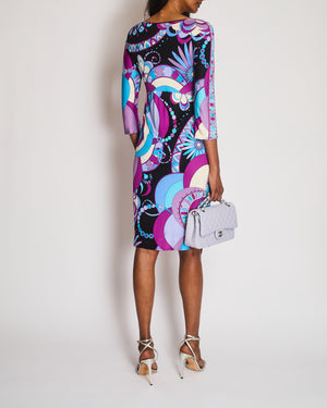 Emilio Pucci Silk Purple Mid-Sleeve Abstract Print Midi Dress Size IT 44 (UK 12)