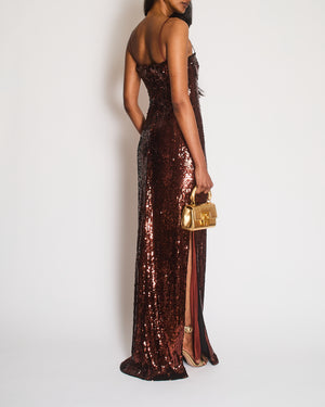 Galvan London Brown Sequin Strap Maxi Dress with Split Detail Size FR 36 (UK 8)