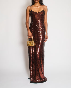 Galvan London Brown Sequin Strap Maxi Dress with Split Detail Size FR 36 (UK 8)