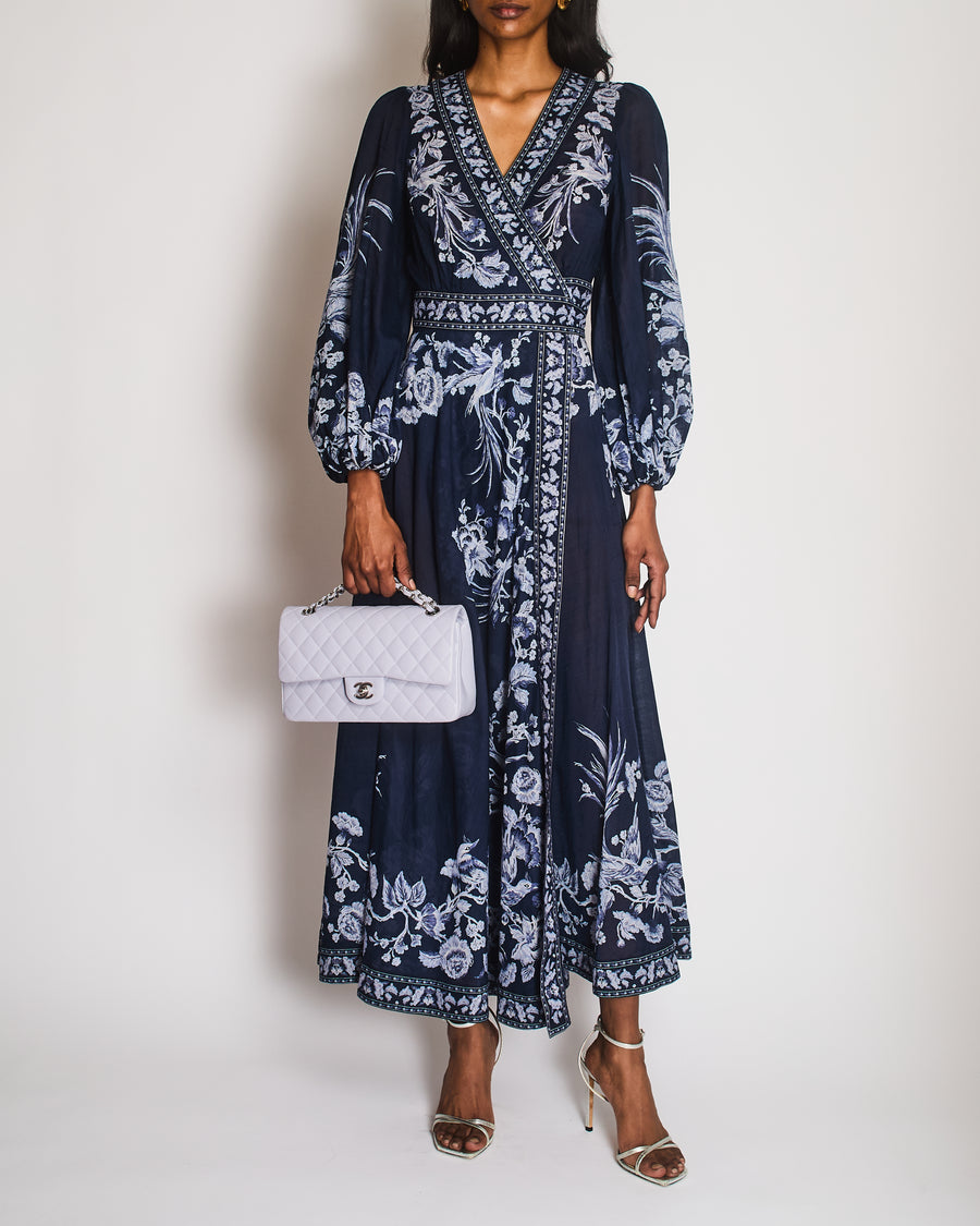 Zimmermann Navy V-Neck Long Sleeve Floral Dress Size 0 (UK 8)