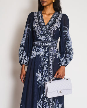 Zimmermann Navy V-Neck Long Sleeve Floral Dress Size 0 (UK 8)