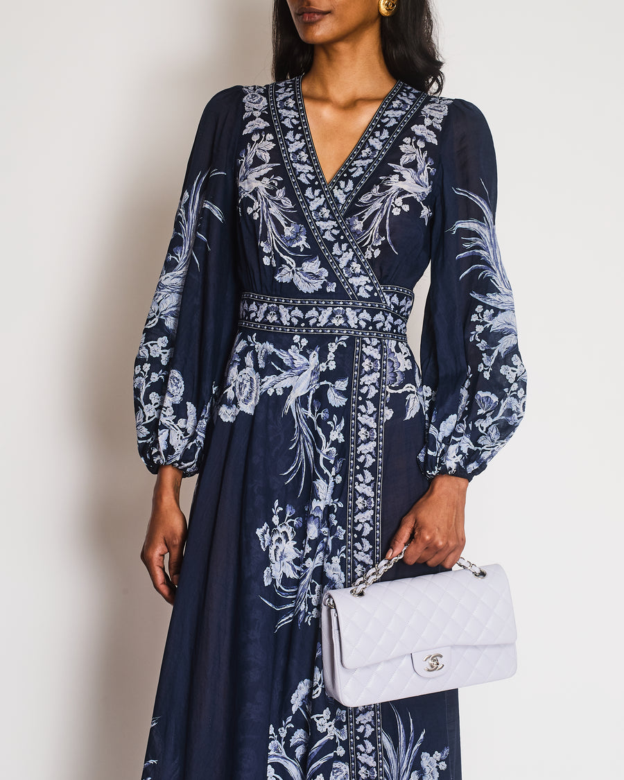 Zimmermann Navy V-Neck Long Sleeve Floral Dress Size 0 (UK 8)