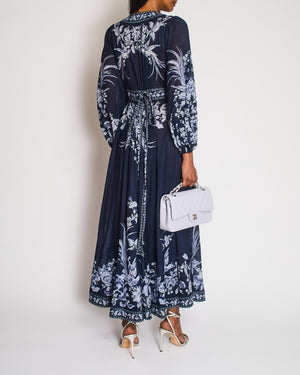 Zimmermann Navy V-Neck Long Sleeve Floral Dress Size 0 (UK 8)
