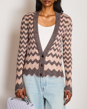 Missoni Pink Knitted Chevron Long Sleeve Metallic Cardigan Size 42 (UK 10)