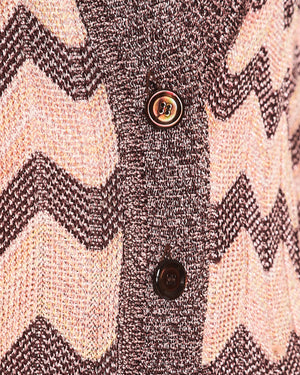 Missoni Pink Knitted Chevron Long Sleeve Metallic Cardigan Size 42 (UK 10)