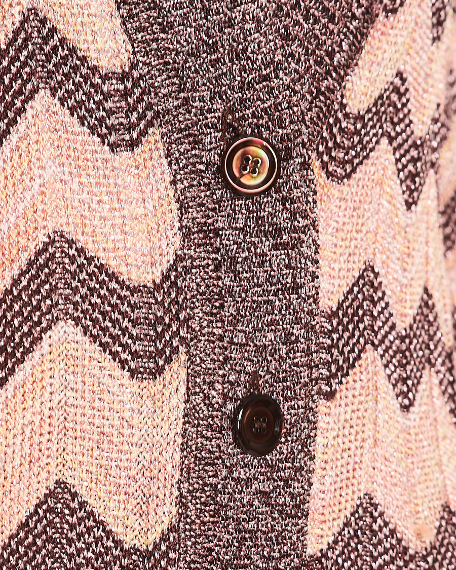 Missoni Pink Knitted Chevron Long Sleeve Metallic Cardigan Size 42 (UK 10)