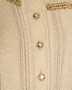 Chanel 08/P Beige Metallic Vest with Chain Trim Detail Size FR 42 (UK 14)