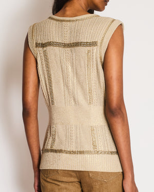 Chanel 08/P Beige Metallic Vest with Chain Trim Detail Size FR 42 (UK 14)