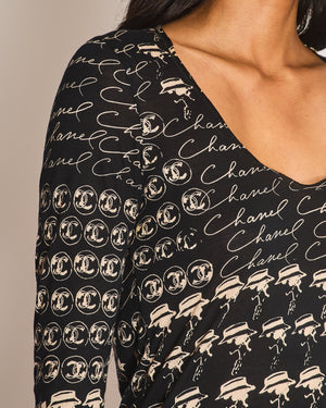 Chanel 06/C Black V-Neck Long Sleeve Top with CC Logo Detail Size FR 36 (UK 8)