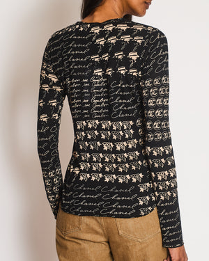 Chanel 06/C Black V-Neck Long Sleeve Top with CC Logo Detail Size FR 36 (UK 8)